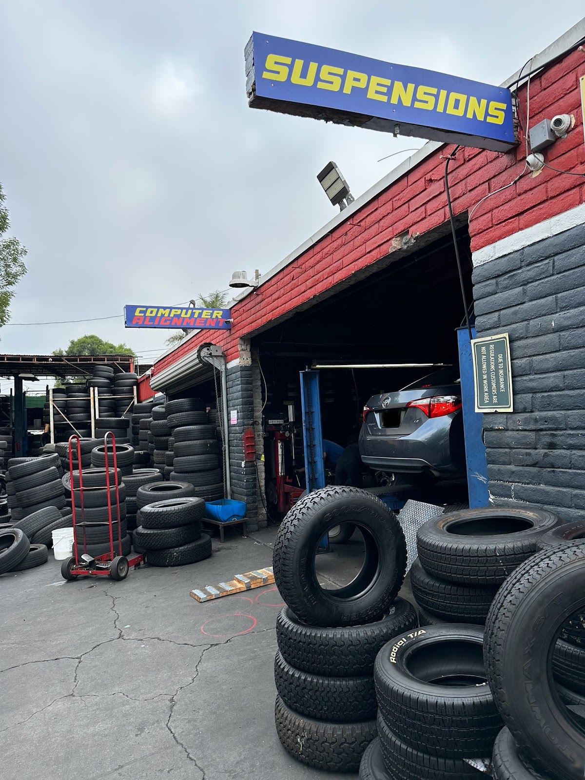 Rows of tires stored at Whittier Tires